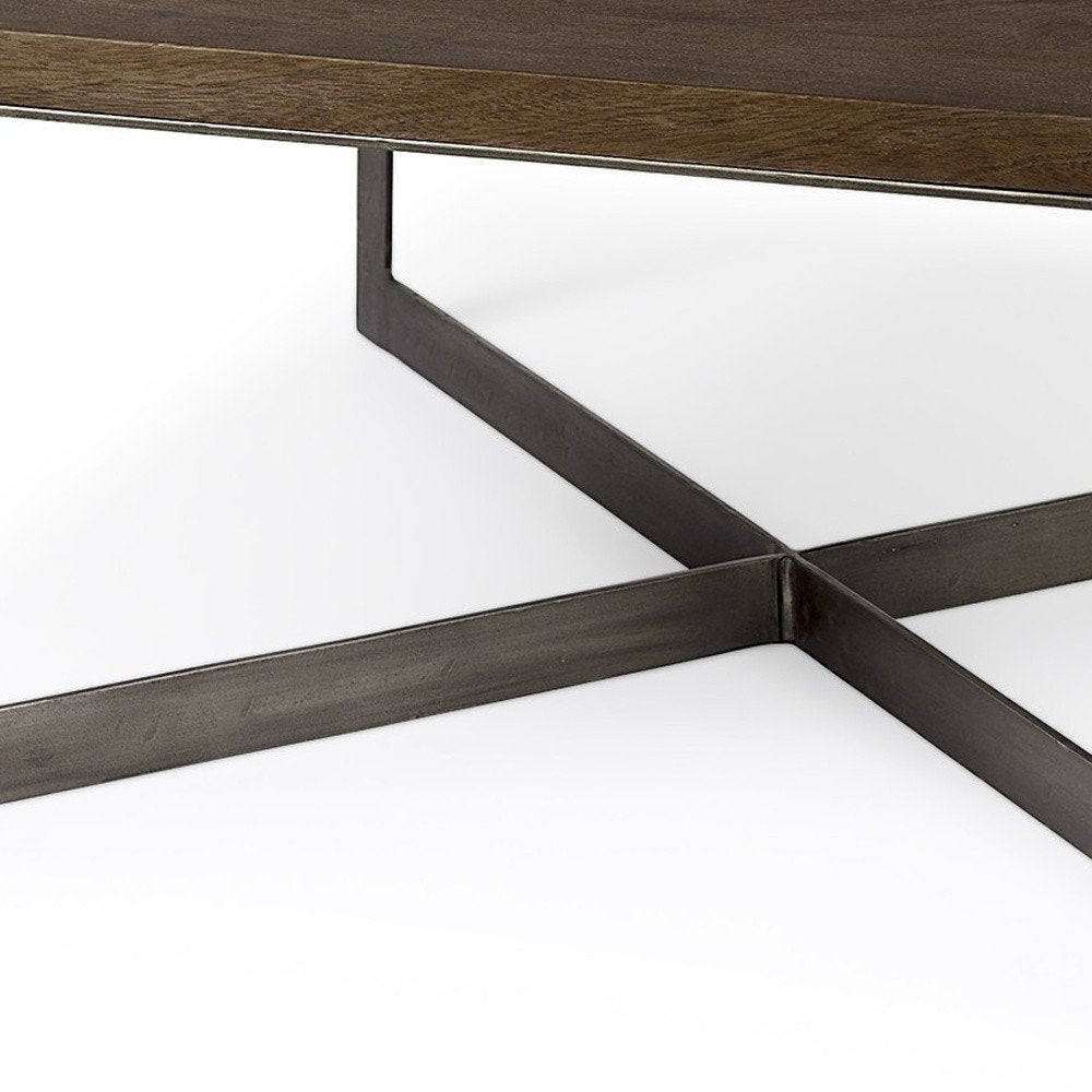 34" Brown Solid Wood and Metal Square Coffee Table HomeRoots