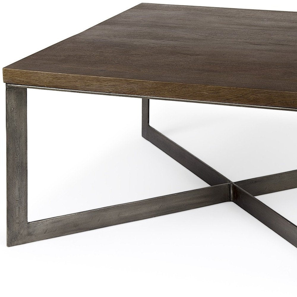 34" Brown Solid Wood and Metal Square Coffee Table — view 11