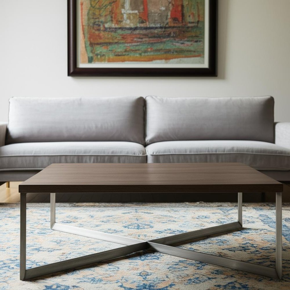 34" Brown Solid Wood And Iron Square Coffee Table — view 12