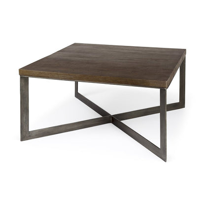 34" Brown Solid Wood and Metal Square Coffee Table HomeRoots