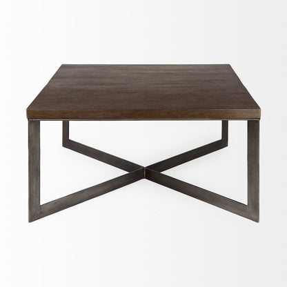 34" Brown Solid Wood And Iron Square Coffee Table