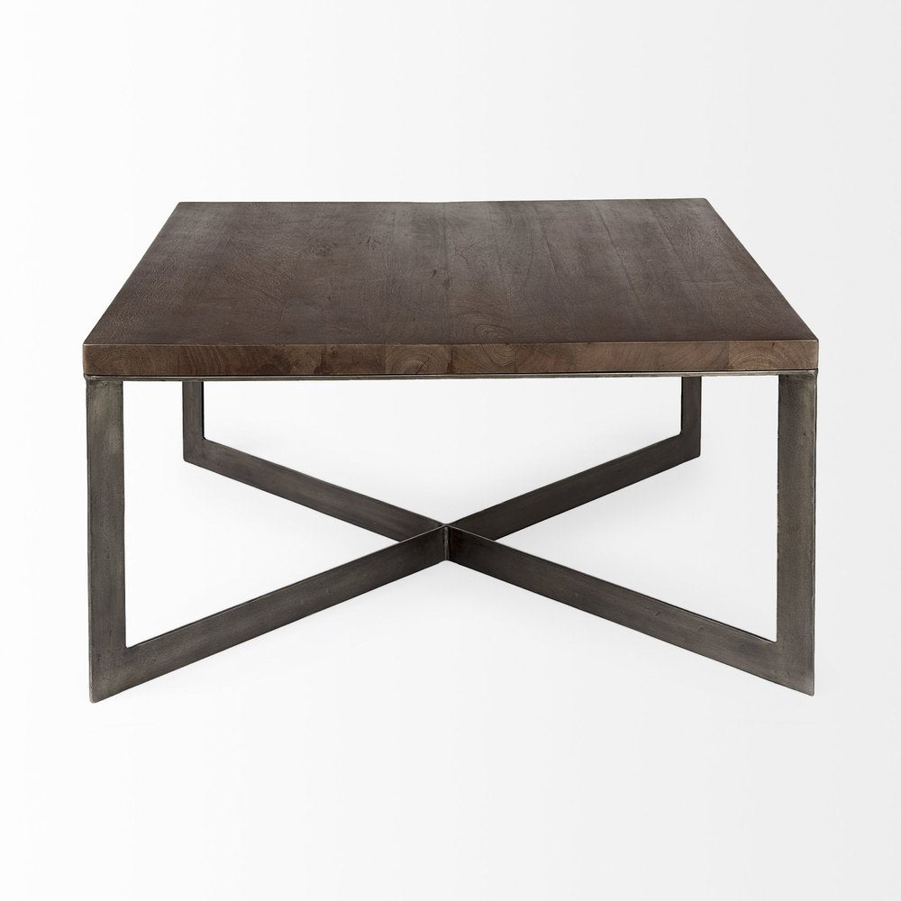 34" Brown Solid Wood and Metal Square Coffee Table HomeRoots
