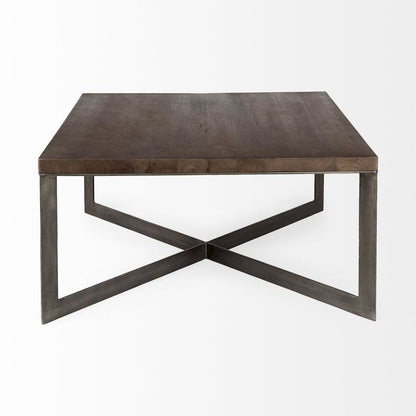 34" Brown Solid Wood and Metal Square Coffee Table HomeRoots
