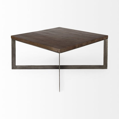 34" Brown Solid Wood and Metal Square Coffee Table HomeRoots