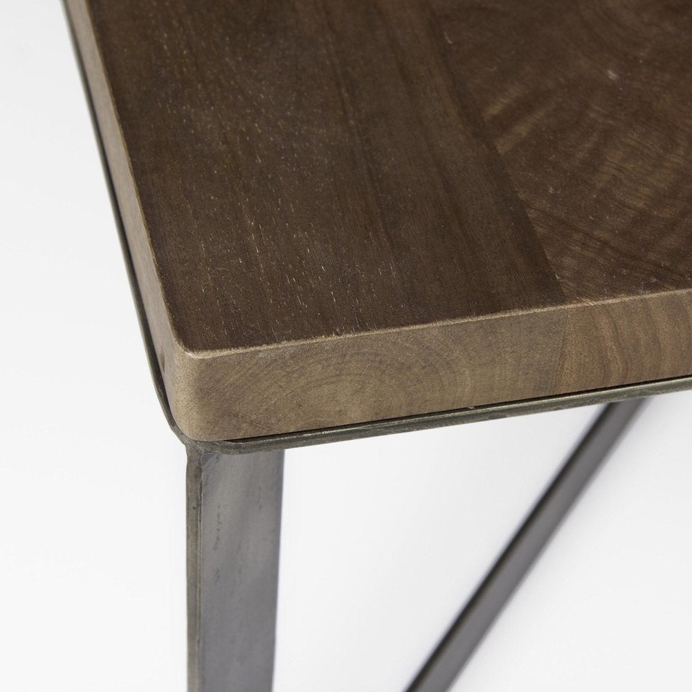34" Brown Solid Wood and Metal Square Coffee Table HomeRoots