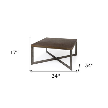 34" Brown Solid Wood and Metal Square Coffee Table HomeRoots