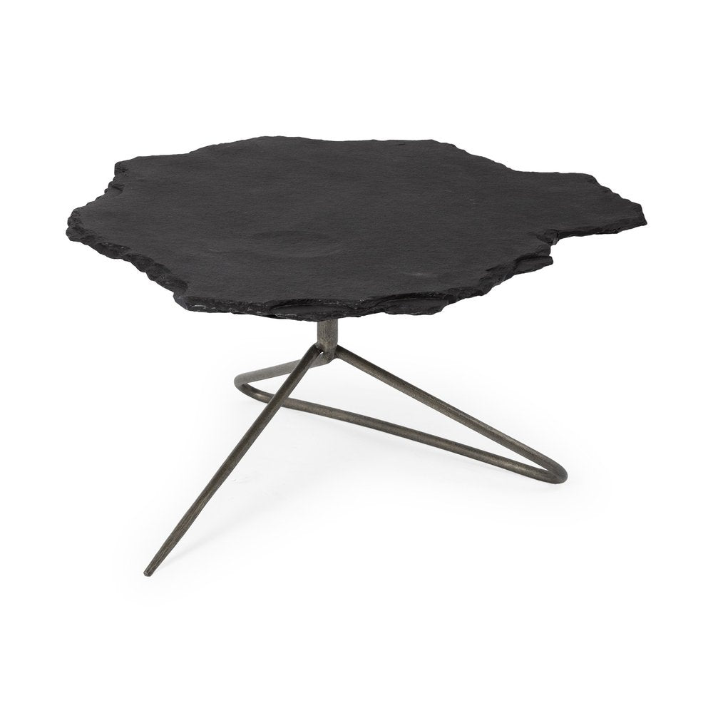 33" Black Wood and Metal Round Pedestal Coffee Table HomeRoots