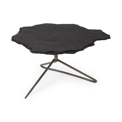 33" Black Wood and Metal Round Pedestal Coffee Table HomeRoots