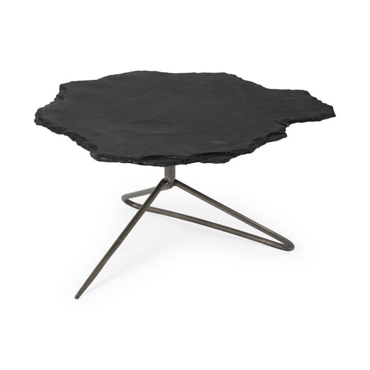 33" Black Wood and Metal Round Pedestal Coffee Table HomeRoots