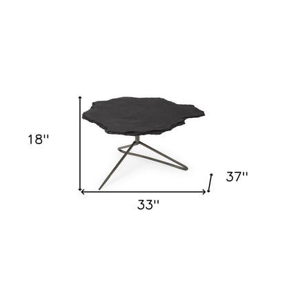 33" Black Wood and Metal Round Pedestal Coffee Table HomeRoots