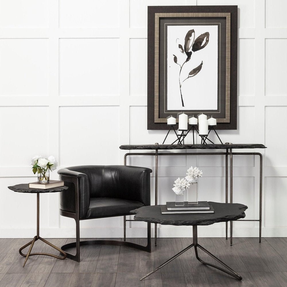33" Black Wood and Metal Round Pedestal Coffee Table HomeRoots