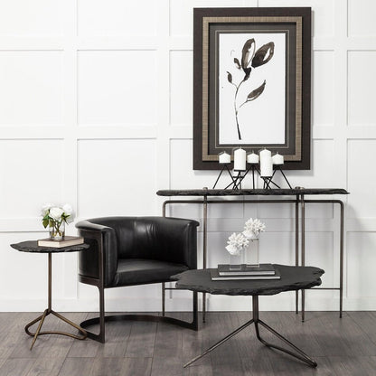 33" Black Wood and Metal Round Pedestal Coffee Table HomeRoots