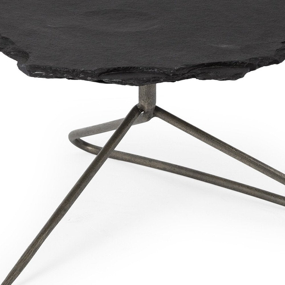 33" Black Wood and Metal Round Pedestal Coffee Table HomeRoots