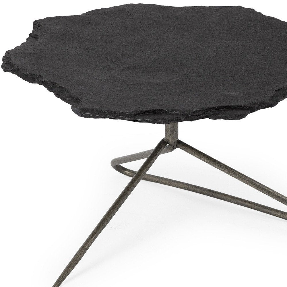 33" Black Wood and Metal Round Pedestal Coffee Table HomeRoots