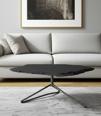 33" Black Wood and Metal Round Pedestal Coffee Table HomeRoots