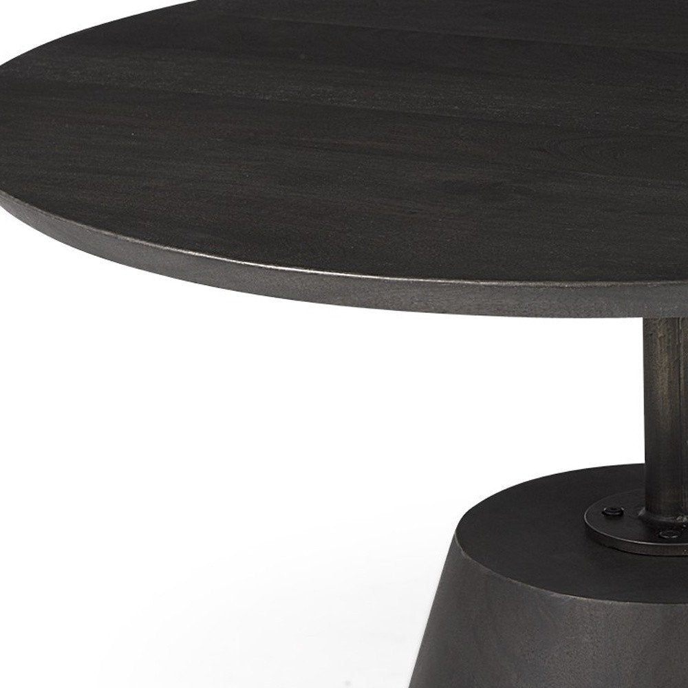 32" Dark Brown and Black Solid Wood and Iron Round Pedestal Coffee Table HomeRoots