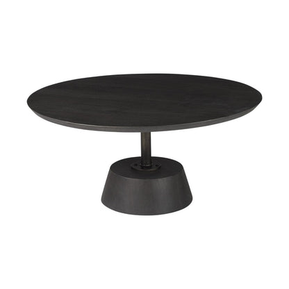 32" Dark Brown and Black Solid Wood and Iron Round Pedestal Coffee Table HomeRoots