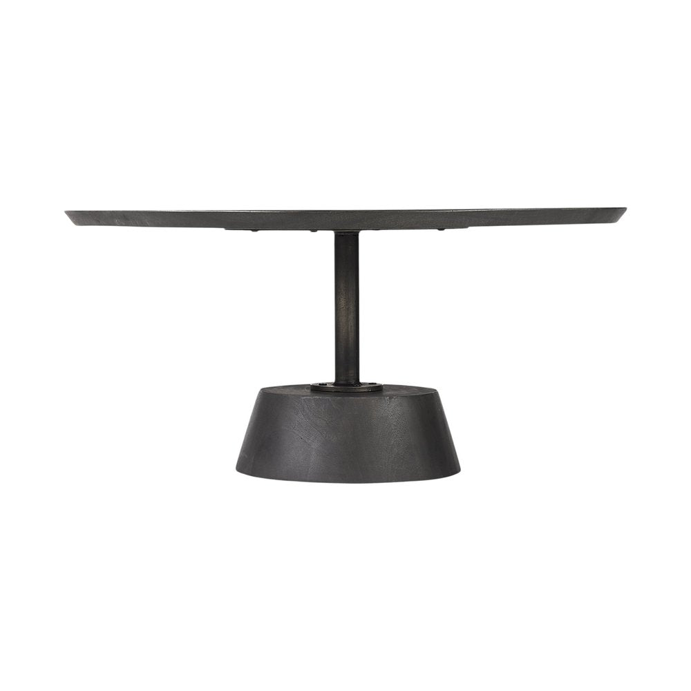 32" Dark Brown and Black Solid Wood and Iron Round Pedestal Coffee Table HomeRoots