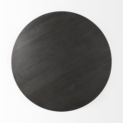 32" Dark Brown and Black Solid Wood and Iron Round Pedestal Coffee Table HomeRoots