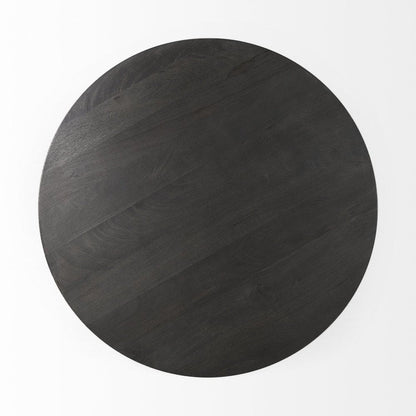 32" Dark Brown and Black Solid Wood and Iron Round Pedestal Coffee Table HomeRoots