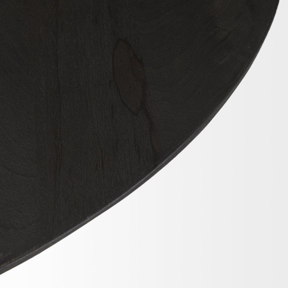 32" Dark Brown and Black Solid Wood and Iron Round Pedestal Coffee Table HomeRoots