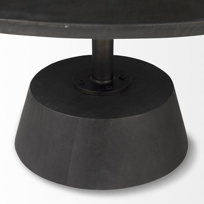 32" Dark Brown and Black Solid Wood and Iron Round Pedestal Coffee Table HomeRoots