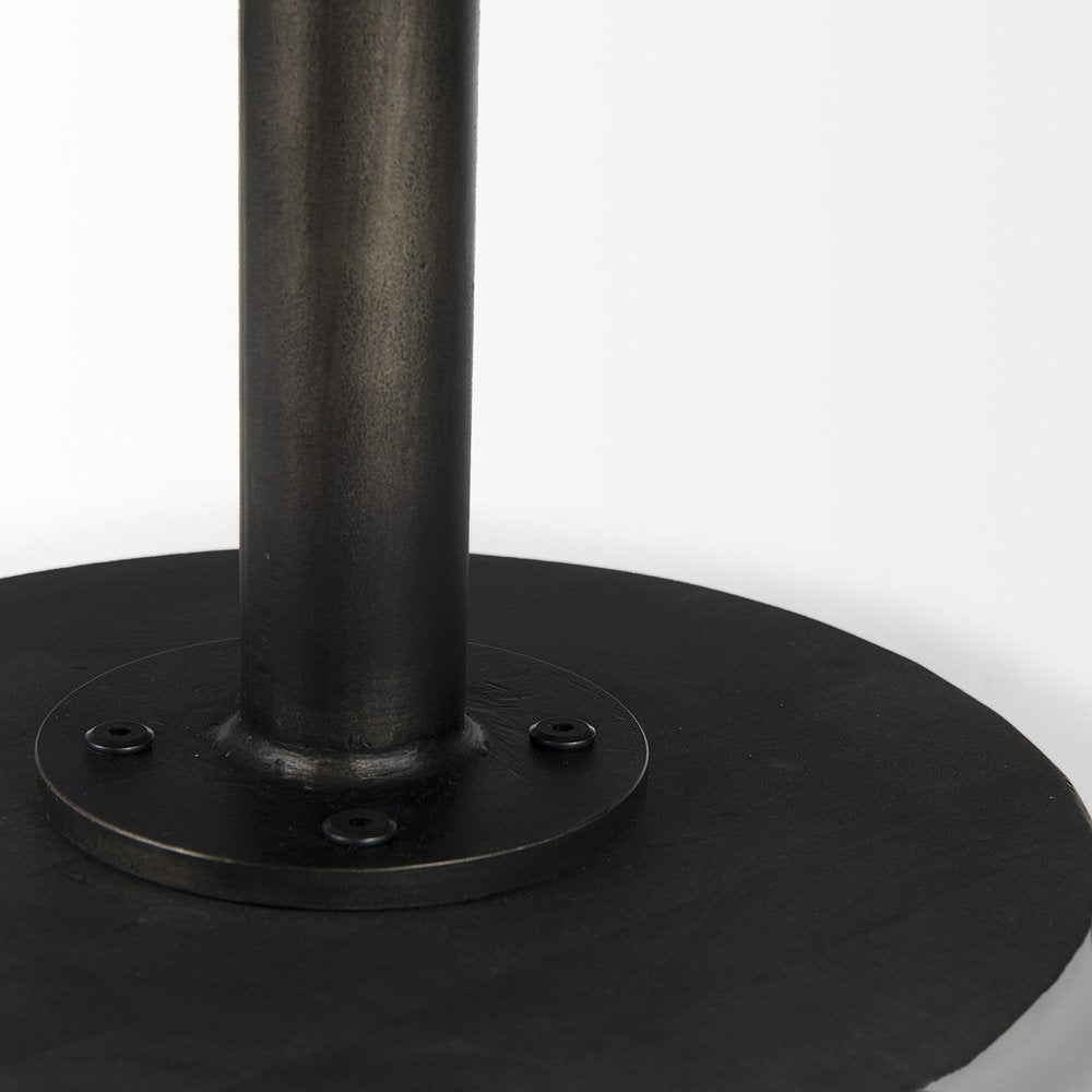 32" Dark Brown and Black Solid Wood and Iron Round Pedestal Coffee Table HomeRoots