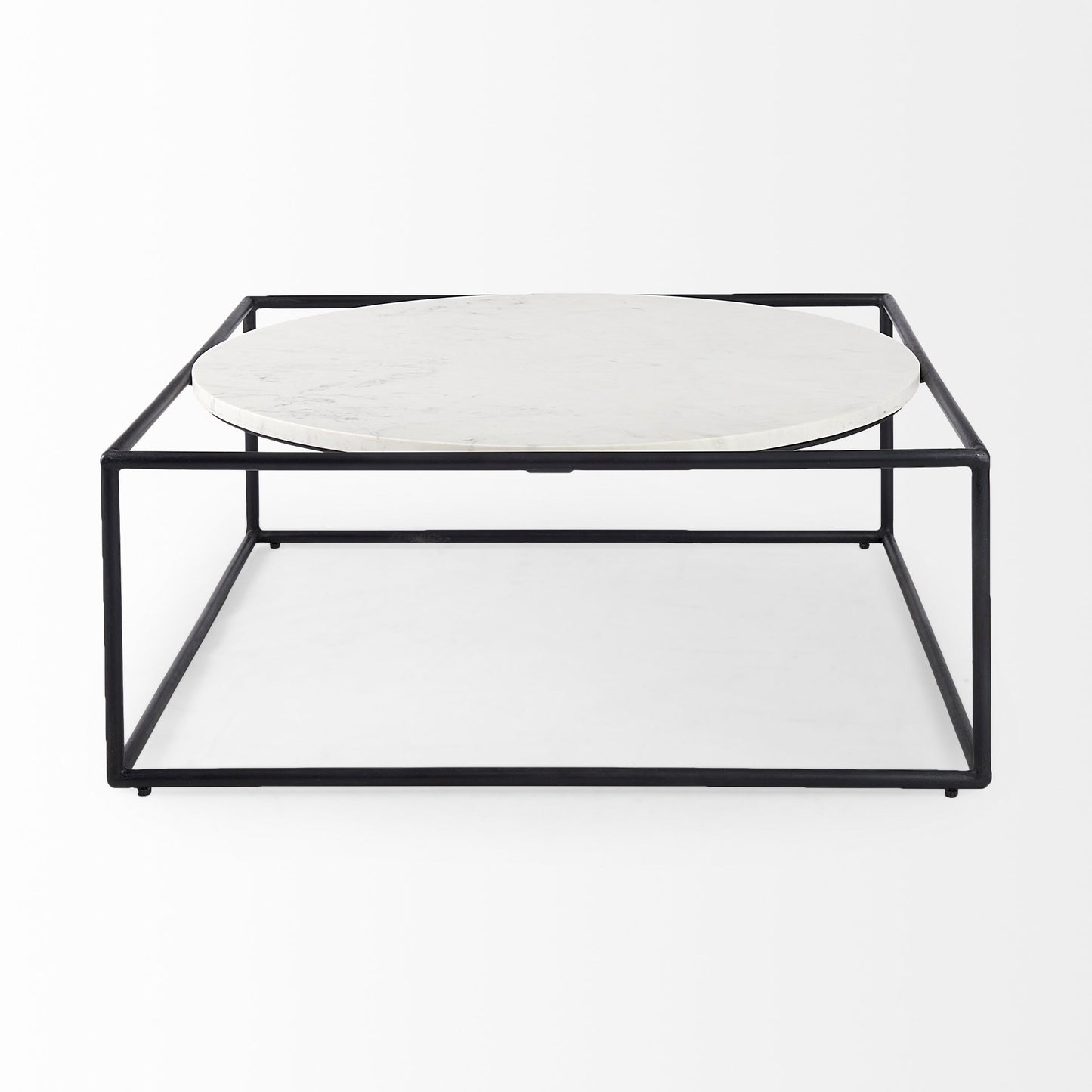 36" White And Black Marble And Metal Square Frame Coffee Table