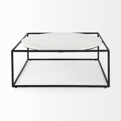 36" White and Black Genuine Marble and Metal Square Frame Coffee Table HomeRoots