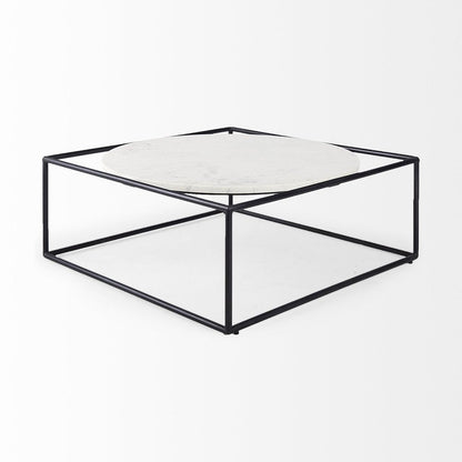 36" White and Black Genuine Marble and Metal Square Frame Coffee Table HomeRoots