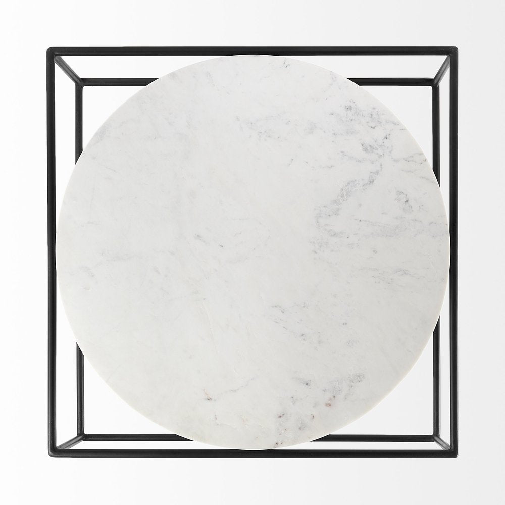 36" White and Black Genuine Marble and Metal Square Frame Coffee Table HomeRoots