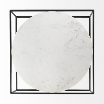 36" White and Black Genuine Marble and Metal Square Frame Coffee Table HomeRoots