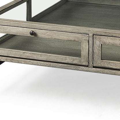 42" Gray and Black Glass and Metal Square Coffee Table With Shelf HomeRoots