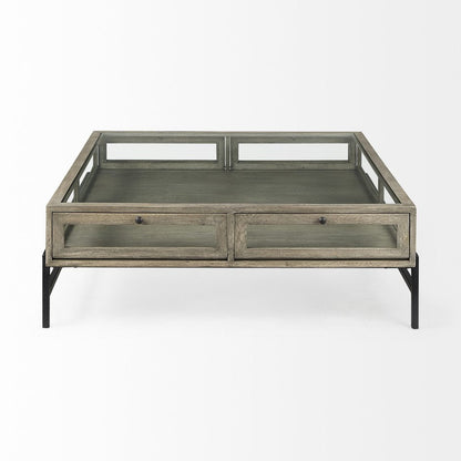 42" Gray and Black Glass and Metal Square Coffee Table With Shelf HomeRoots