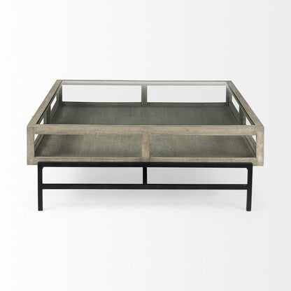 42" Gray and Black Glass and Metal Square Coffee Table With Shelf HomeRoots