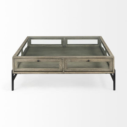 42" Gray and Black Glass and Metal Square Coffee Table With Shelf HomeRoots