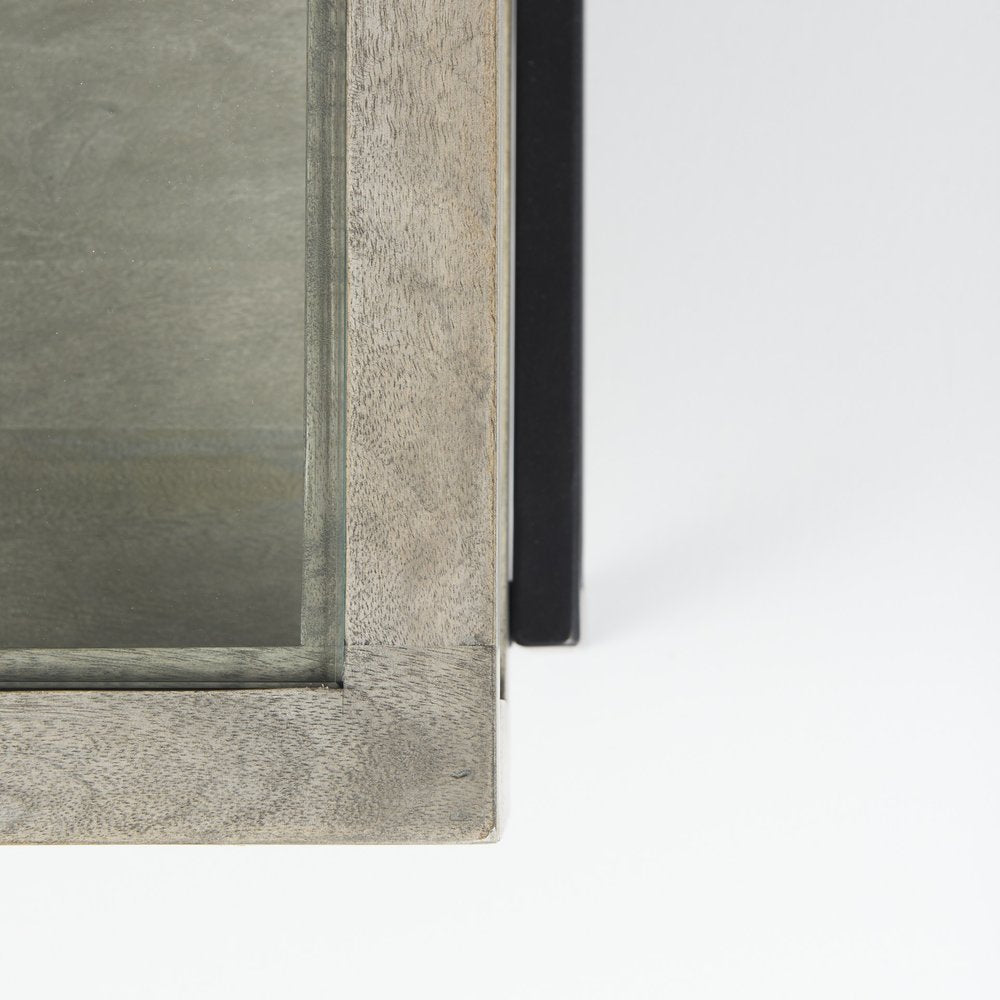 42" Gray and Black Glass and Metal Square Coffee Table With Shelf HomeRoots