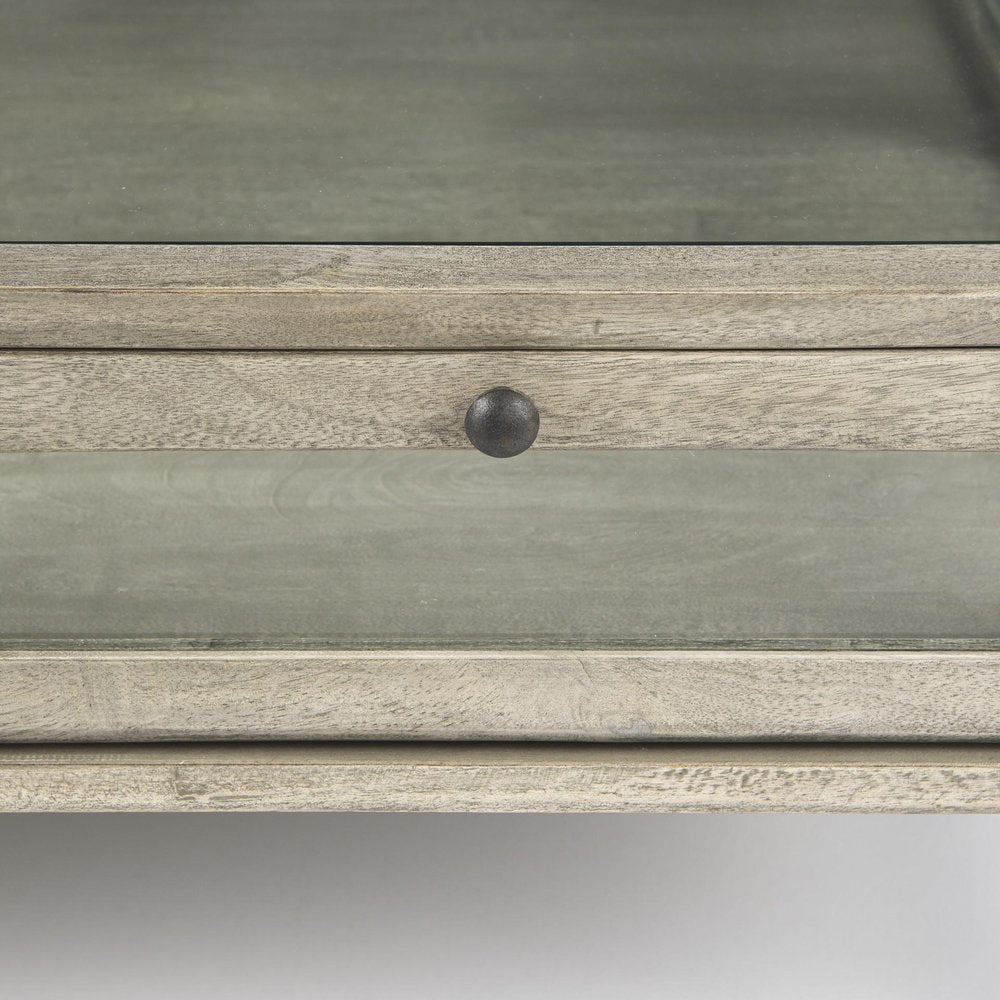 42" Gray and Black Glass and Metal Square Coffee Table With Shelf HomeRoots