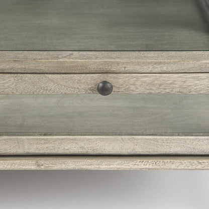 42" Gray and Black Glass and Metal Square Coffee Table With Shelf HomeRoots