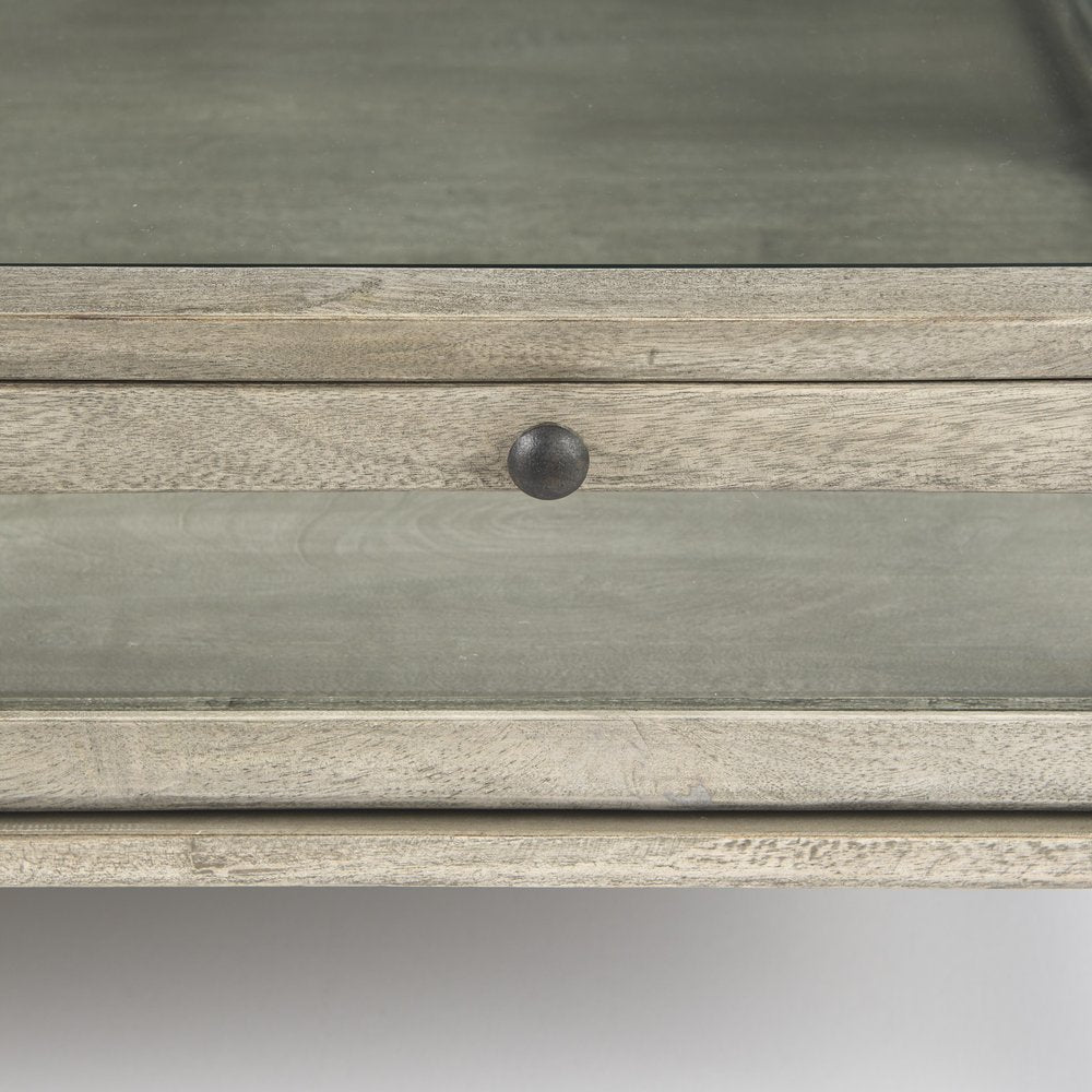 42" Gray and Black Glass and Metal Square Coffee Table With Shelf HomeRoots