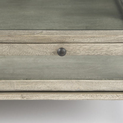 42" Gray and Black Glass and Metal Square Coffee Table With Shelf HomeRoots