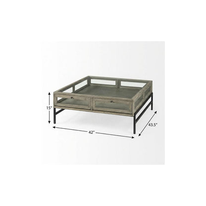 42" Gray and Black Glass and Metal Square Coffee Table With Shelf HomeRoots