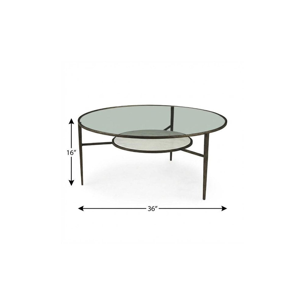 36" Clear and Bronze Glass and Metal Round Coffee Table With Shelf HomeRoots