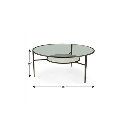 36" Clear and Bronze Glass and Metal Round Coffee Table With Shelf HomeRoots