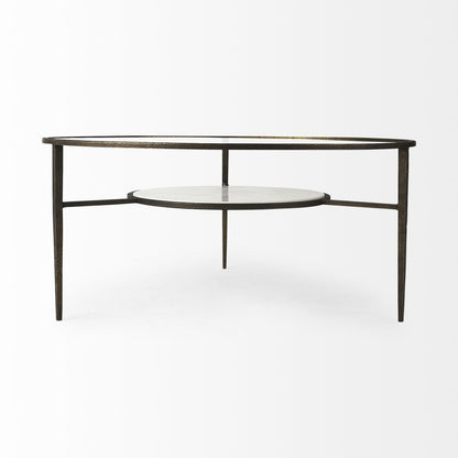 36" Clear and Bronze Glass and Metal Round Coffee Table With Shelf HomeRoots