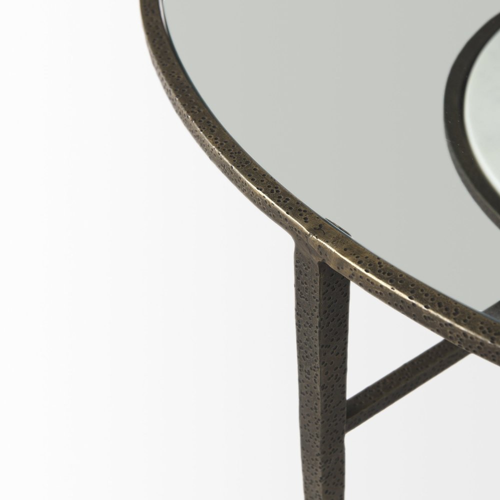 36" Clear and Bronze Glass and Metal Round Coffee Table With Shelf HomeRoots