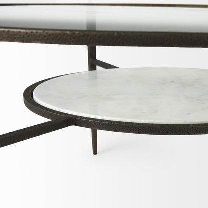 36" Clear and Bronze Glass and Metal Round Coffee Table With Shelf HomeRoots