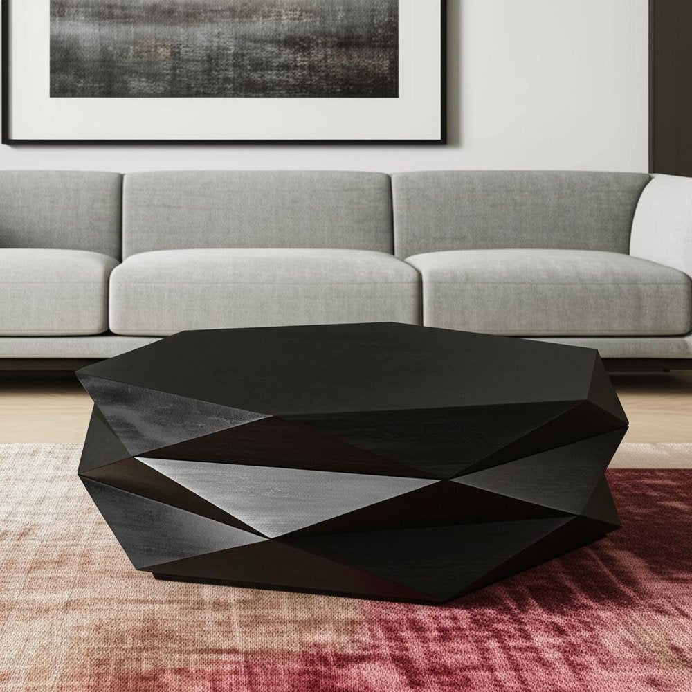 48" Black Wood Octagon Solid Coffee Table — view 12