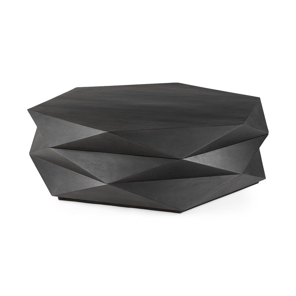 48" Black Wood Octagon Solid Coffee Table — view 1