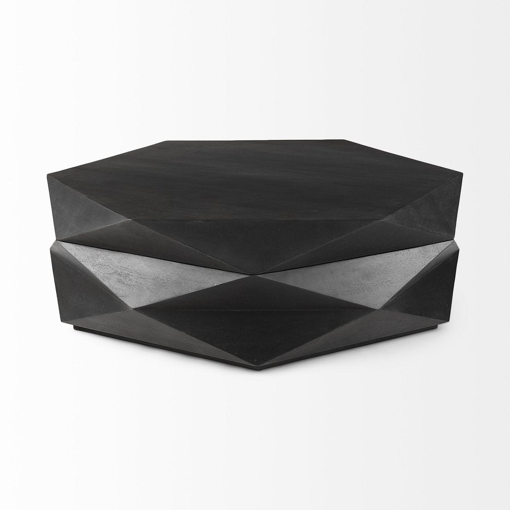48" Black Wood Octagon Solid Coffee Table — view 3
